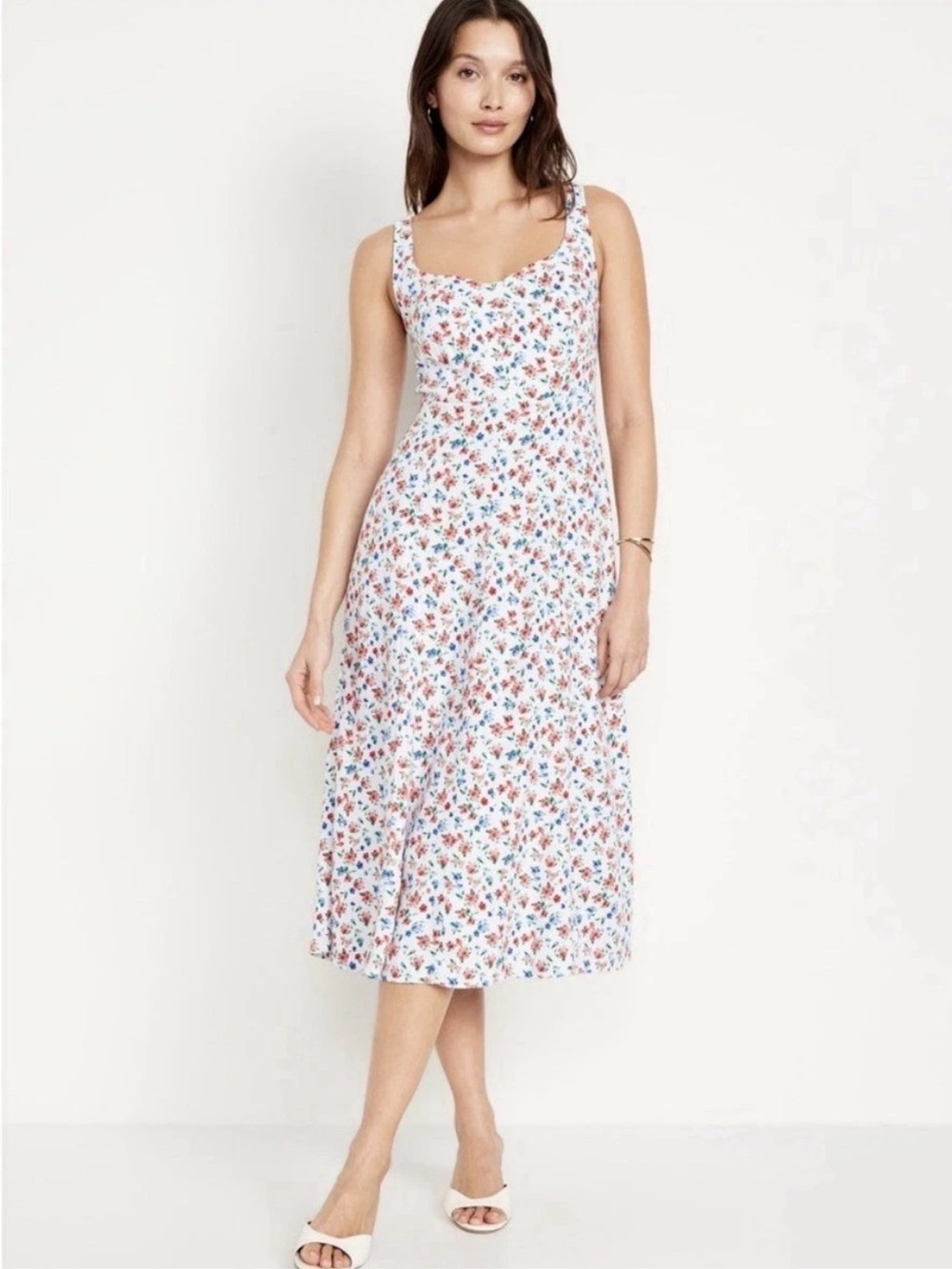 Old Navy Dress Womens XL Floral Linen Blend Smocked Midi Sundress Romantic Boho
